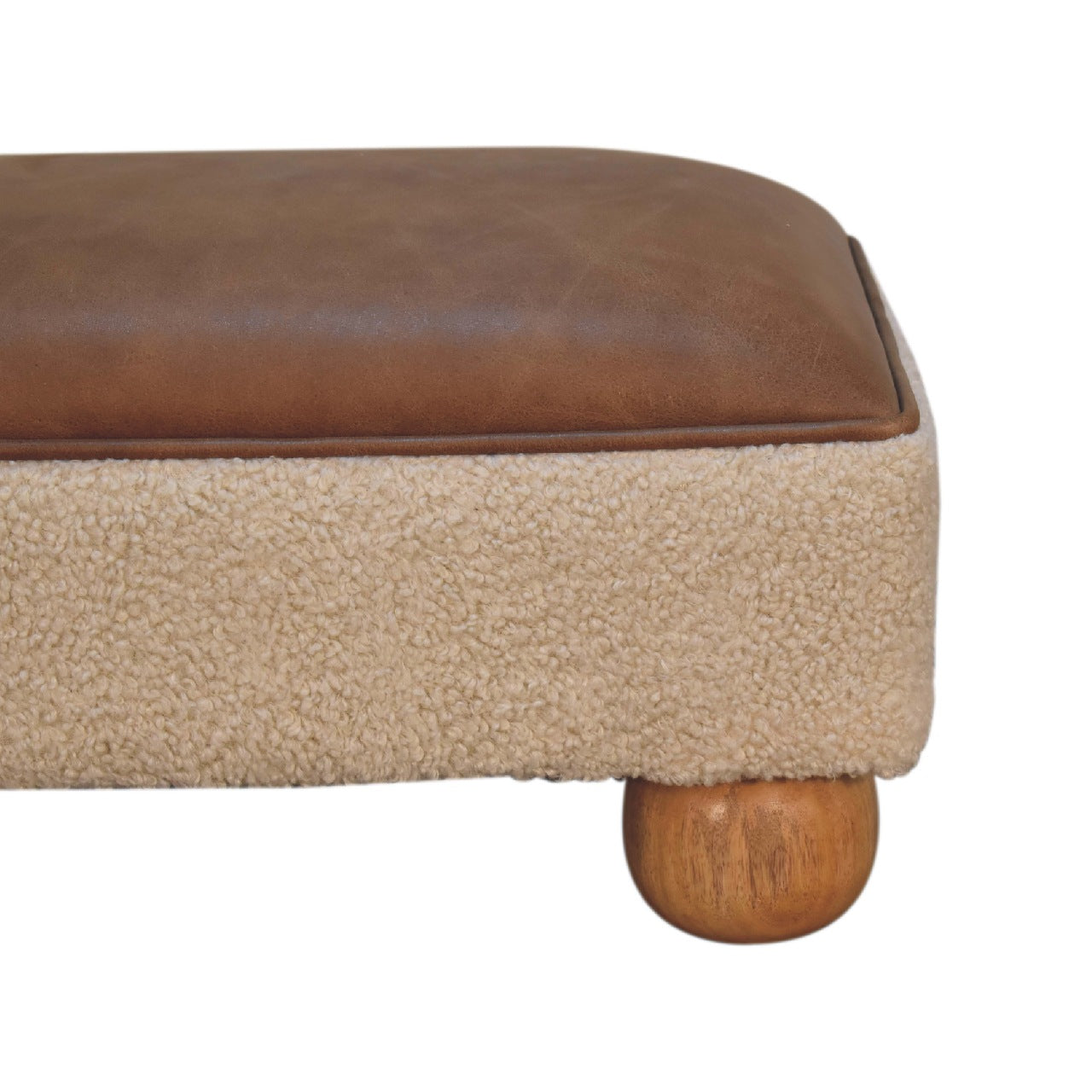 Tan Leather Boucle Ball Footstool