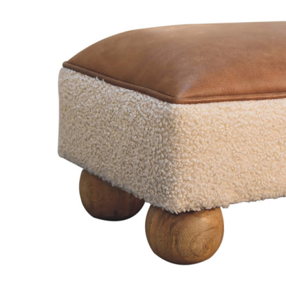 Tan Leather Boucle Ball Footstool