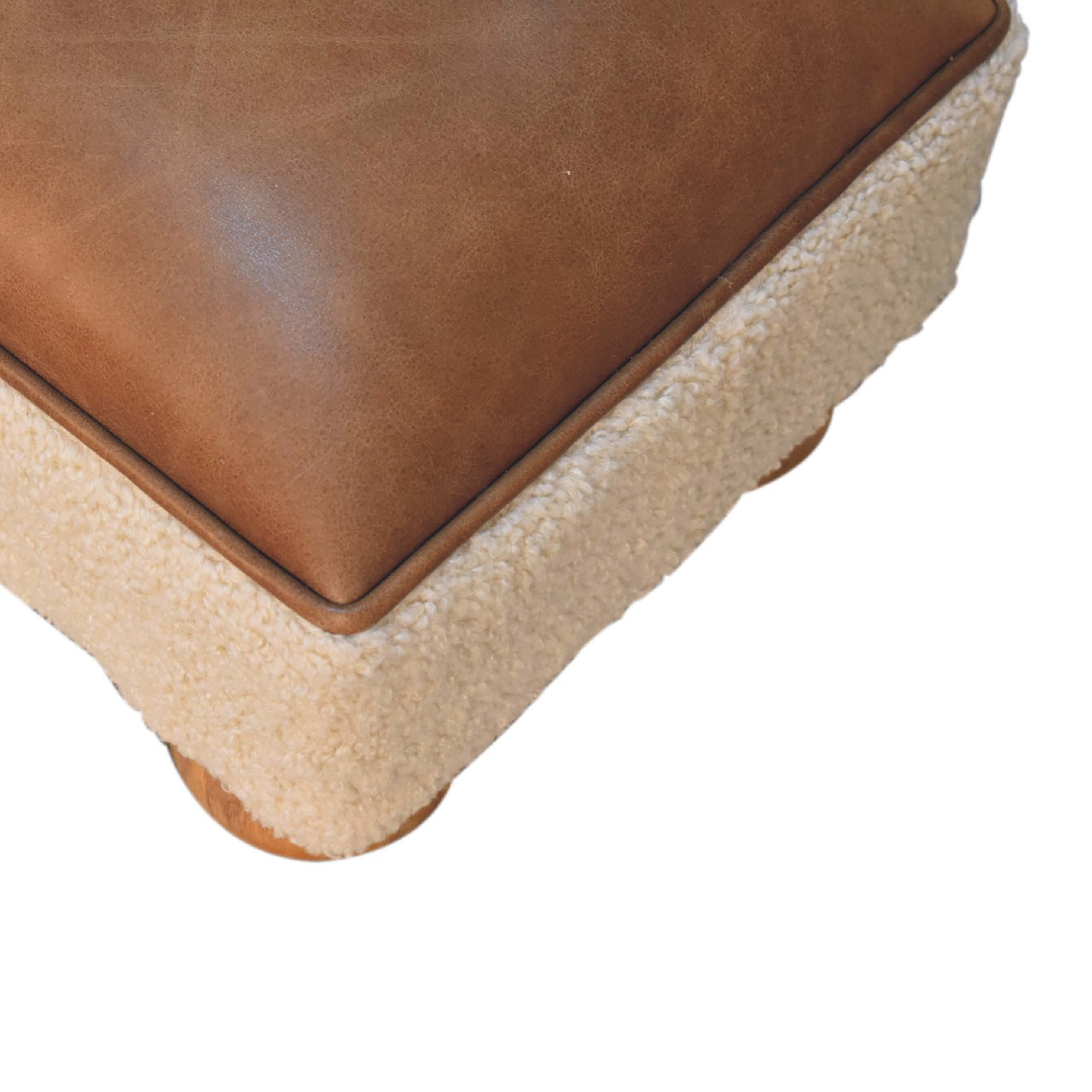 Tan Leather Boucle Ball Footstool