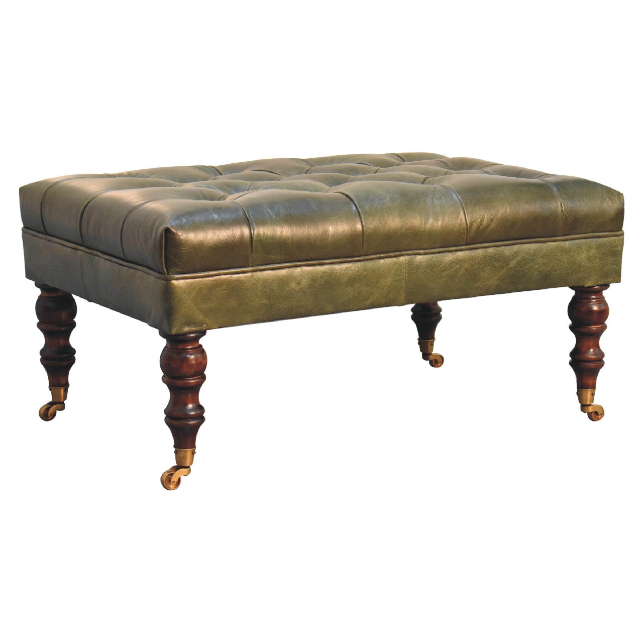 Buffalo Green Leather Ottoman with Castor Legs