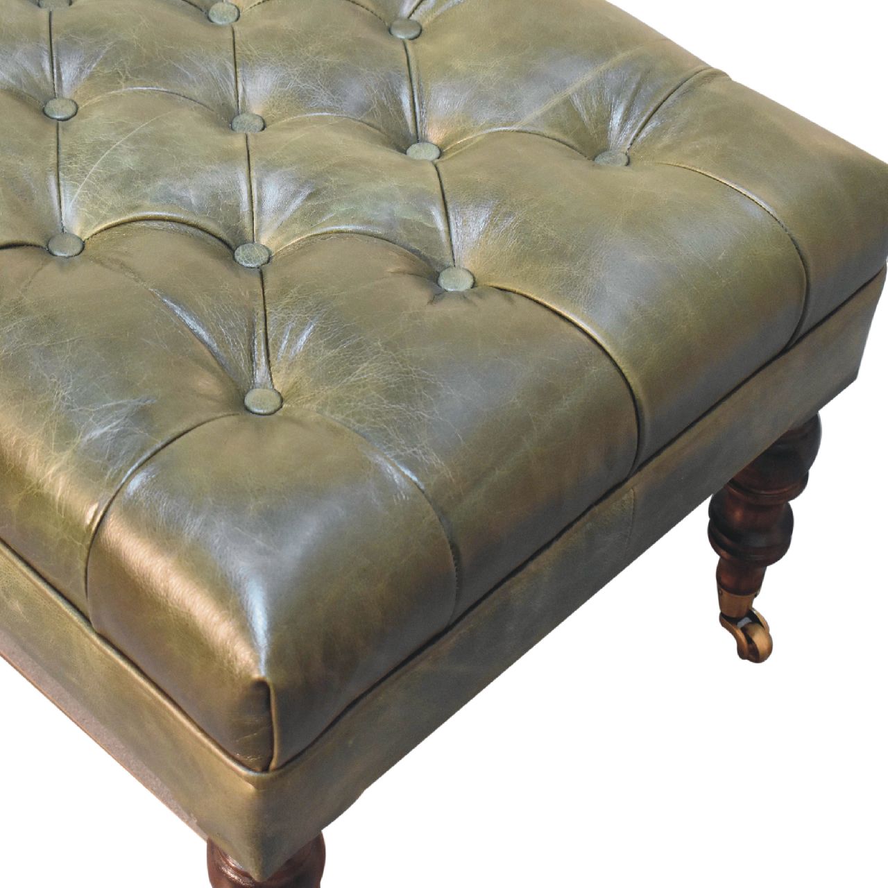 Buffalo Green Leather Ottoman with Castor Legs