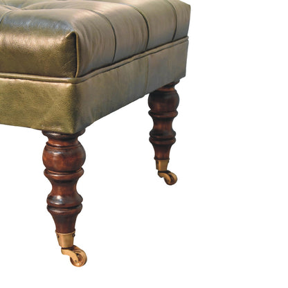 Buffalo Green Leather Ottoman with Castor Legs