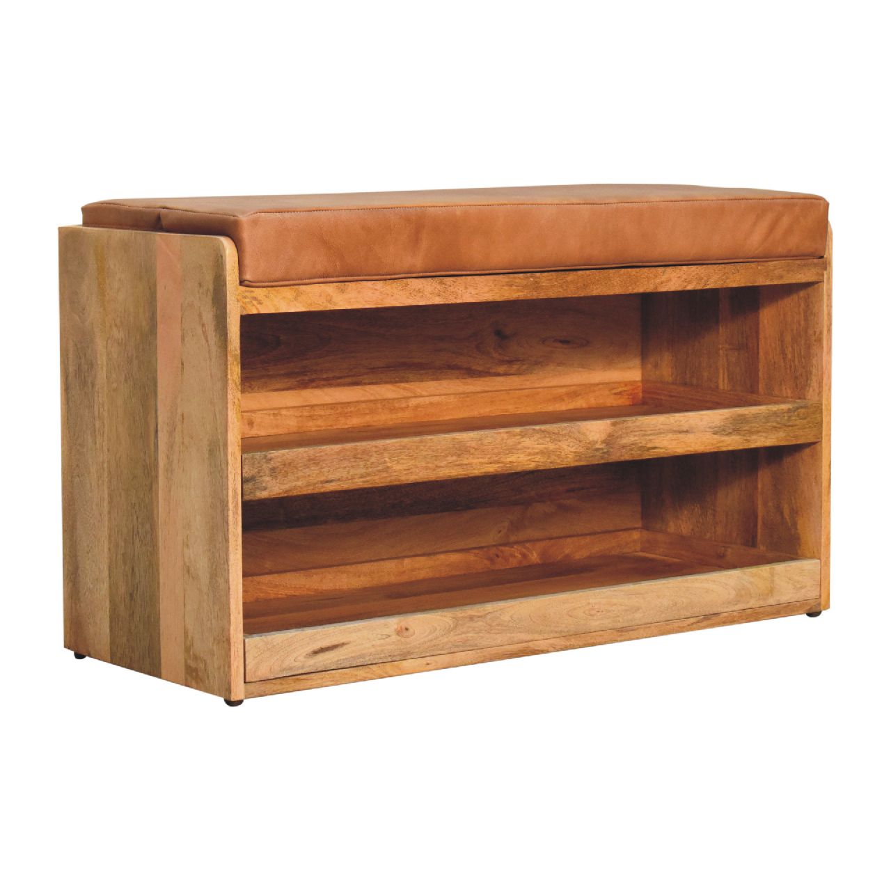 Buffalo Hide Pull out Oak-ish Shoe Storage Bench