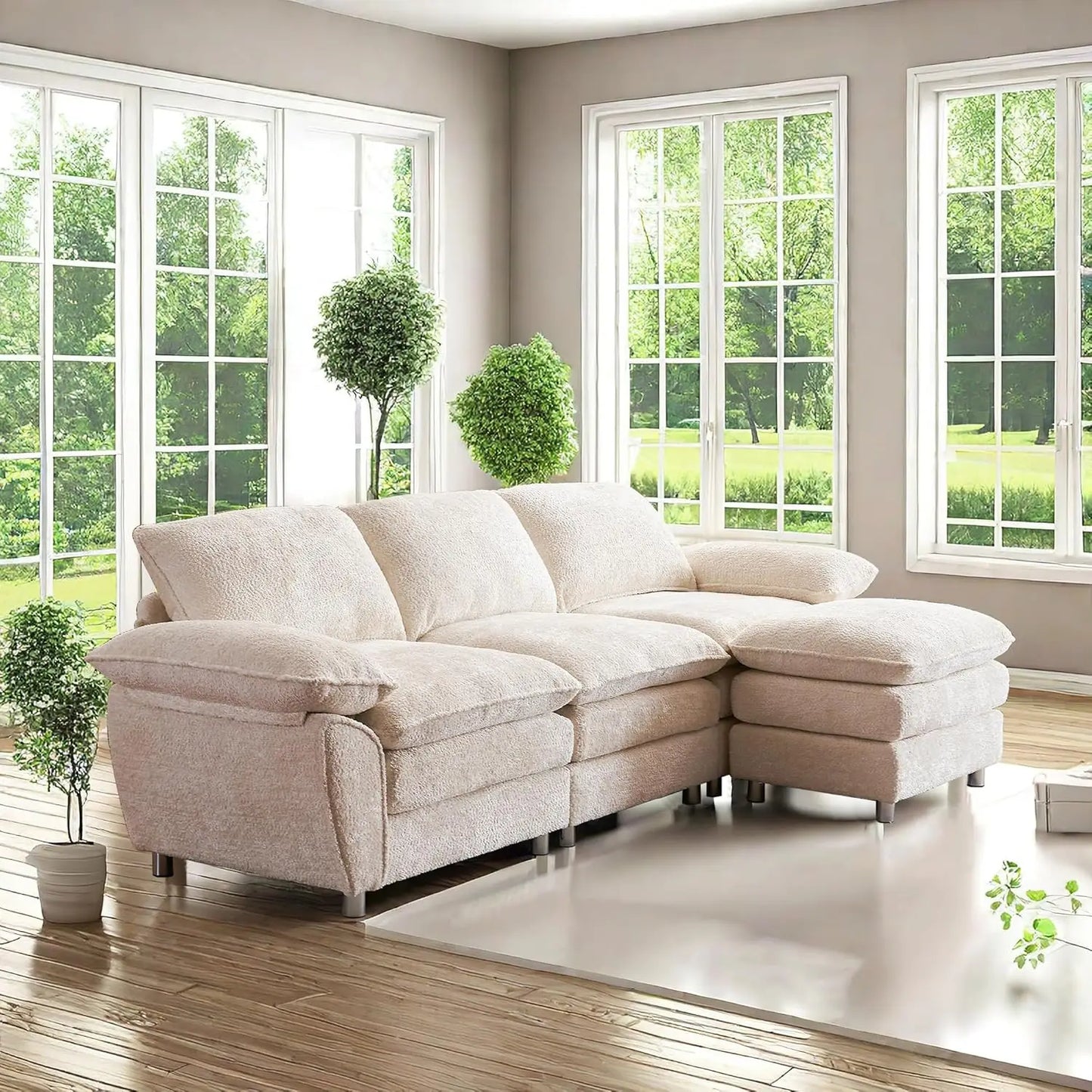 Modular Sectional Sofa, Chenille Cloud Sofa, Modern Cloud Sofa with Ottoman for Living Room