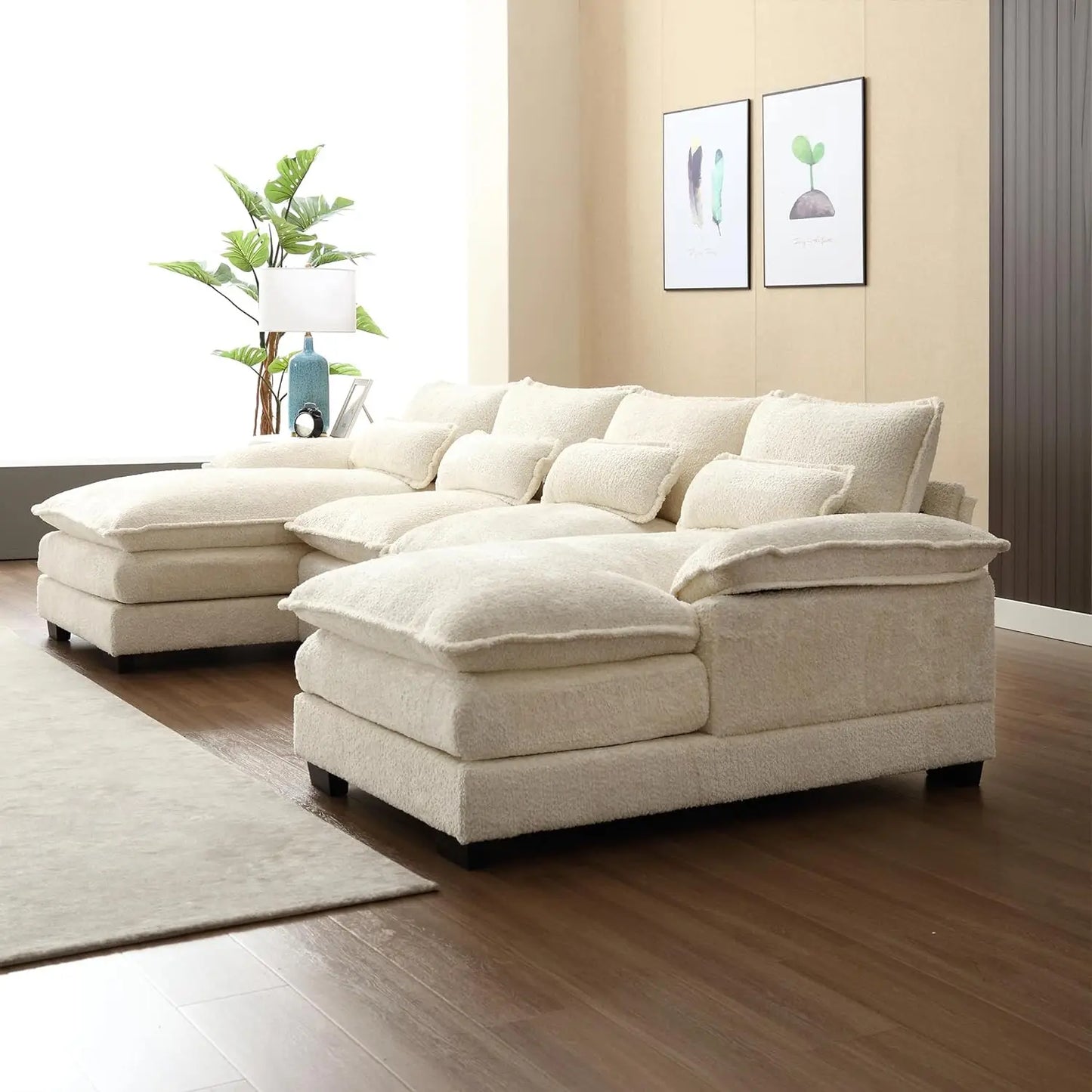 Deep Seat Sectional Sofa Cloud Couch for Living Room, Modern Chenille U Shaped Couch, Comfy Modular Sofa Sleeper with Double Chaise