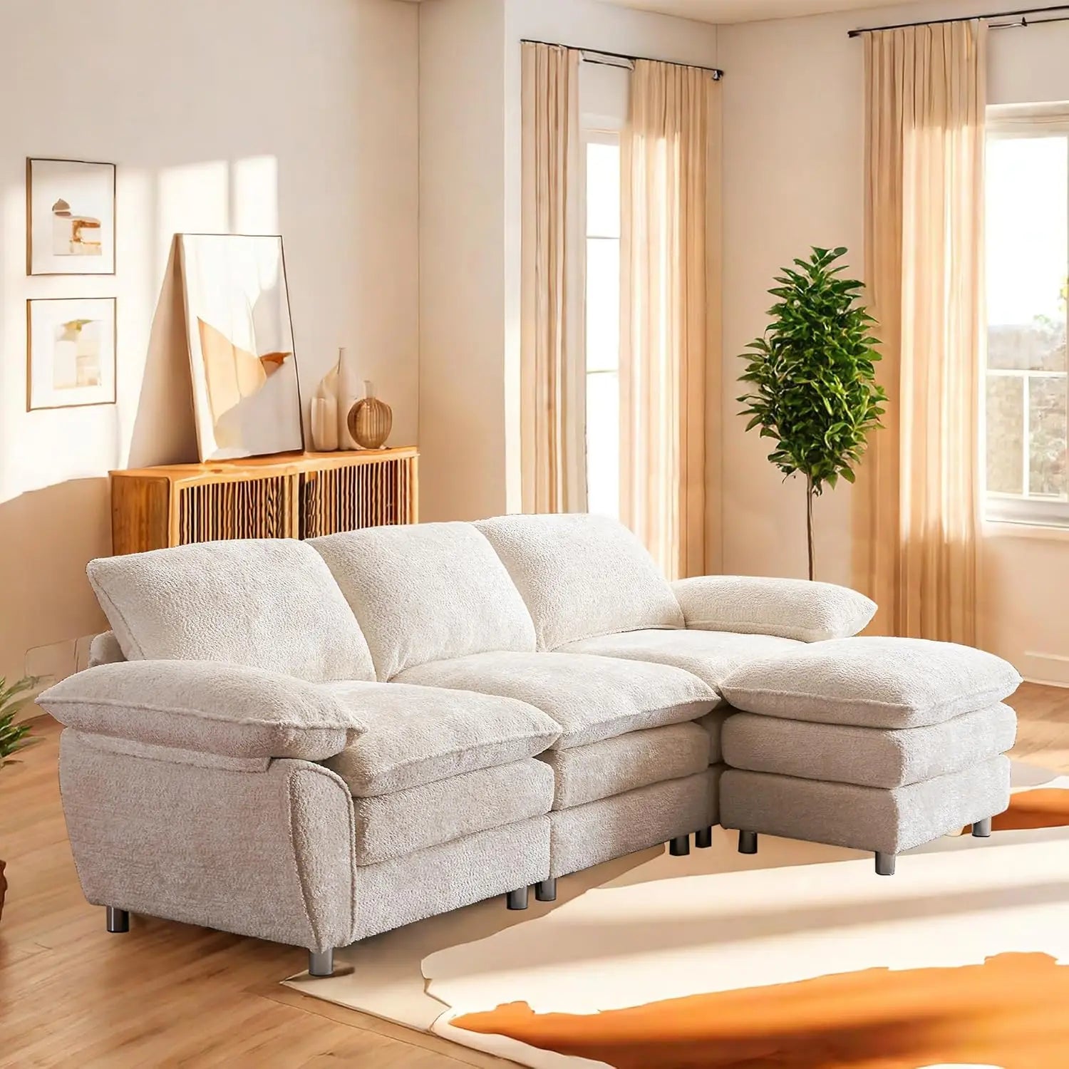 Modular Sectional Sofa, Chenille Cloud Sofa, Modern Cloud Sofa with Ottoman for Living Room