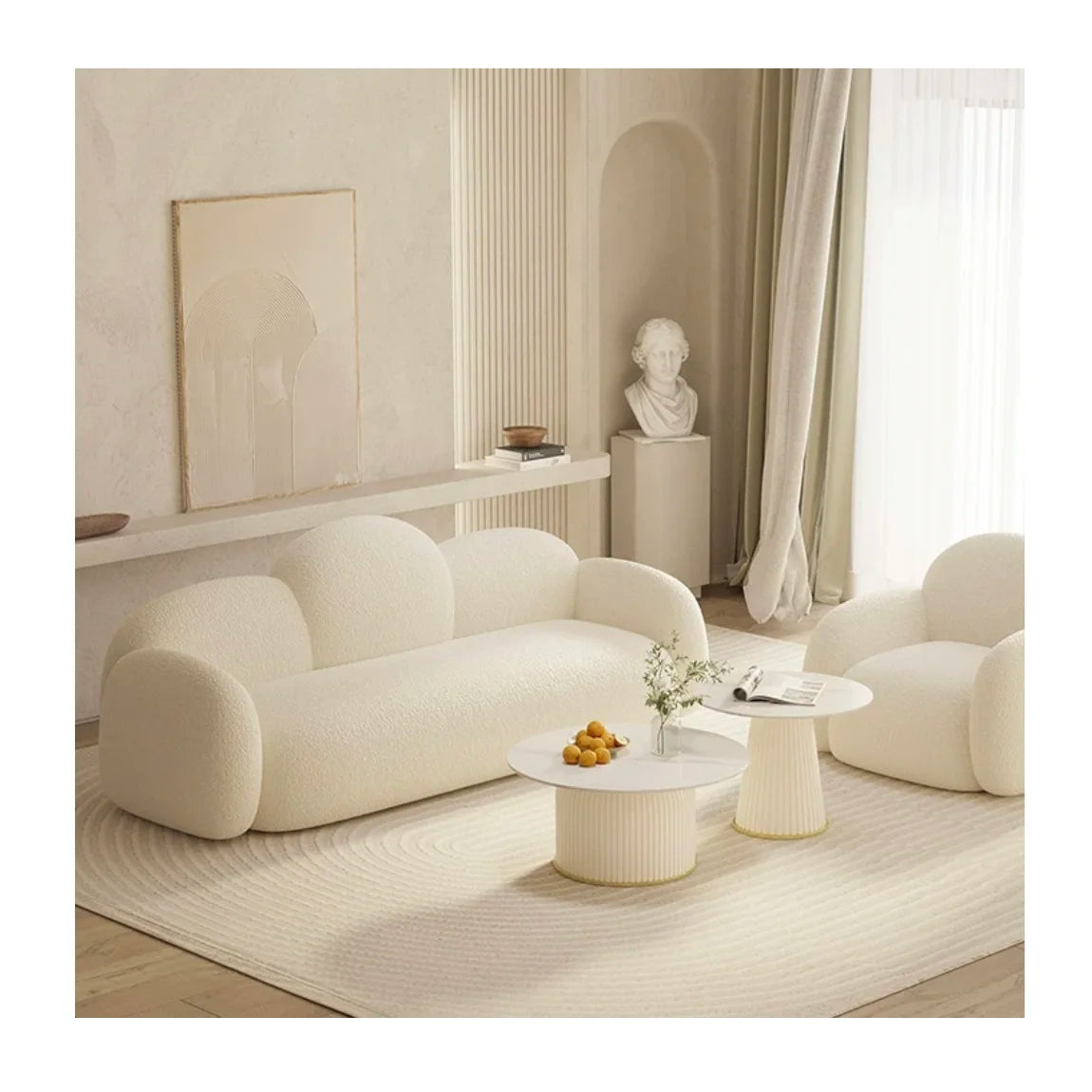 Cloud sofa simple white lamb wool sofa comfortable long daybed sofa