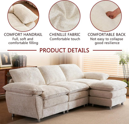 Modular Sectional Sofa, Chenille Cloud Sofa, Modern Cloud Sofa with Ottoman for Living Room