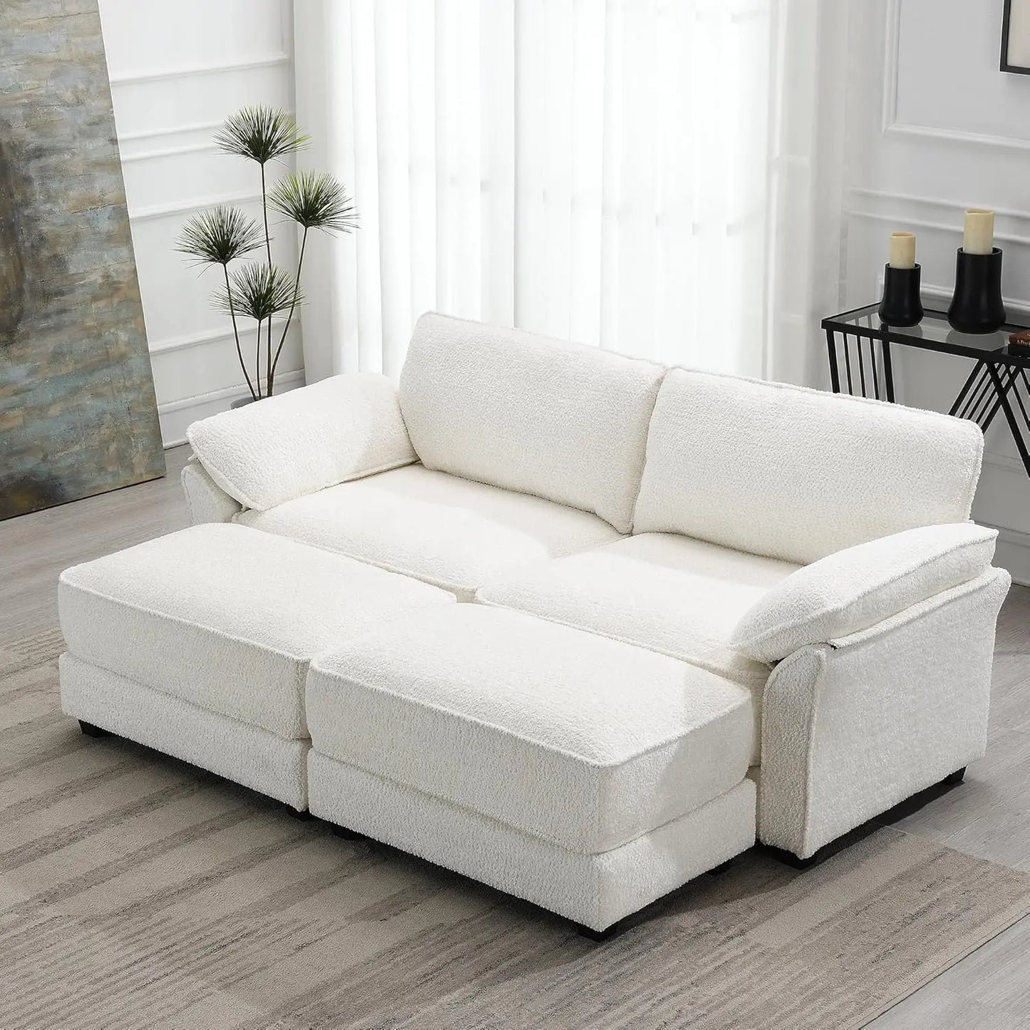 Love Seat Sleeper Sofa, 81" Deep Seat White Cloud Couch Convertible Sofa Bed, Modern Oversized Chair with Ottoman Small Couch