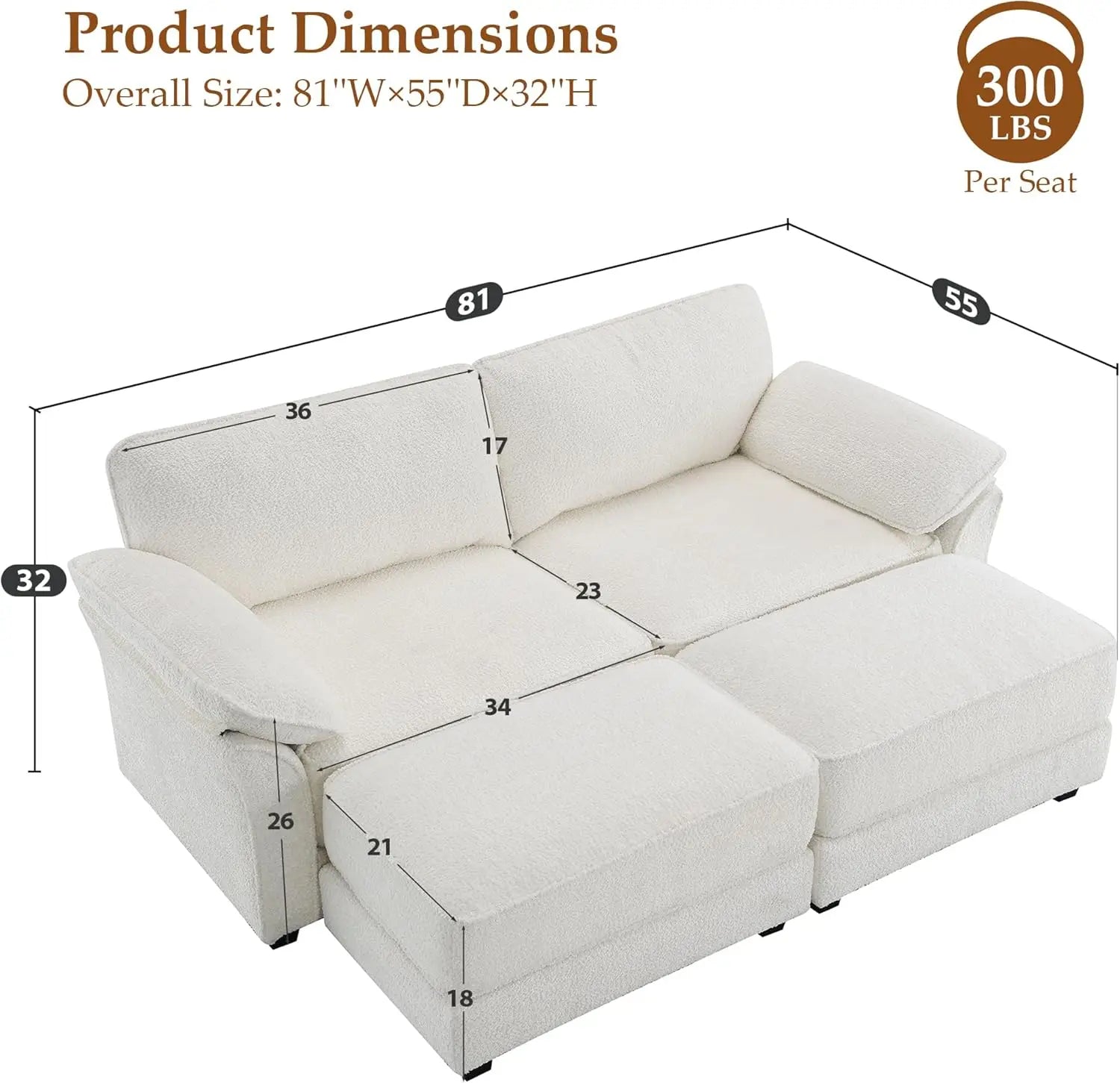 Love Seat Sleeper Sofa, 81" Deep Seat White Cloud Couch Convertible Sofa Bed, Modern Oversized Chair with Ottoman Small Couch