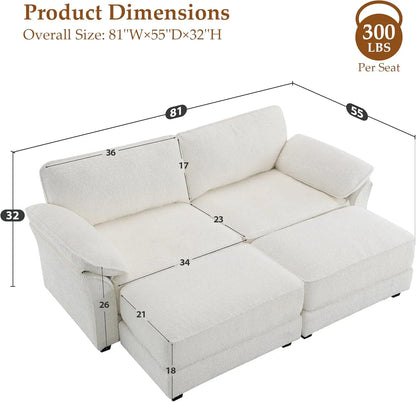 Love Seat Sleeper Sofa, 81" Deep Seat White Cloud Couch Convertible Sofa Bed, Modern Oversized Chair with Ottoman Small Couch