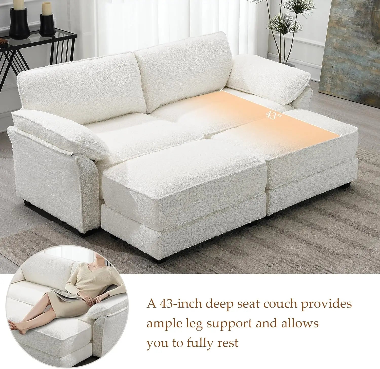 Love Seat Sleeper Sofa, 81" Deep Seat White Cloud Couch Convertible Sofa Bed, Modern Oversized Chair with Ottoman Small Couch