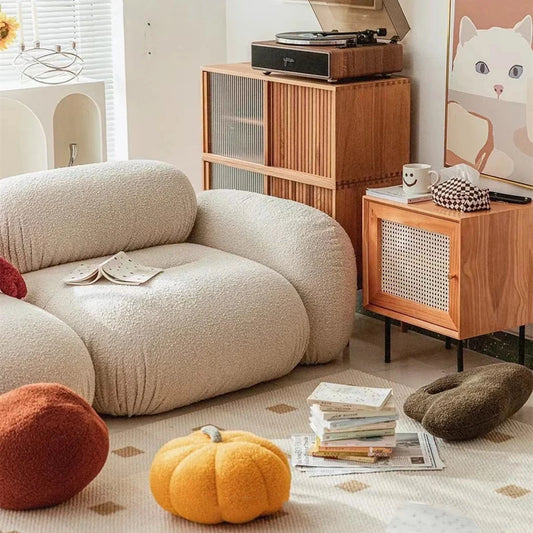 Cloud sofa white lamb wool small apartment tofu module fabric sofa