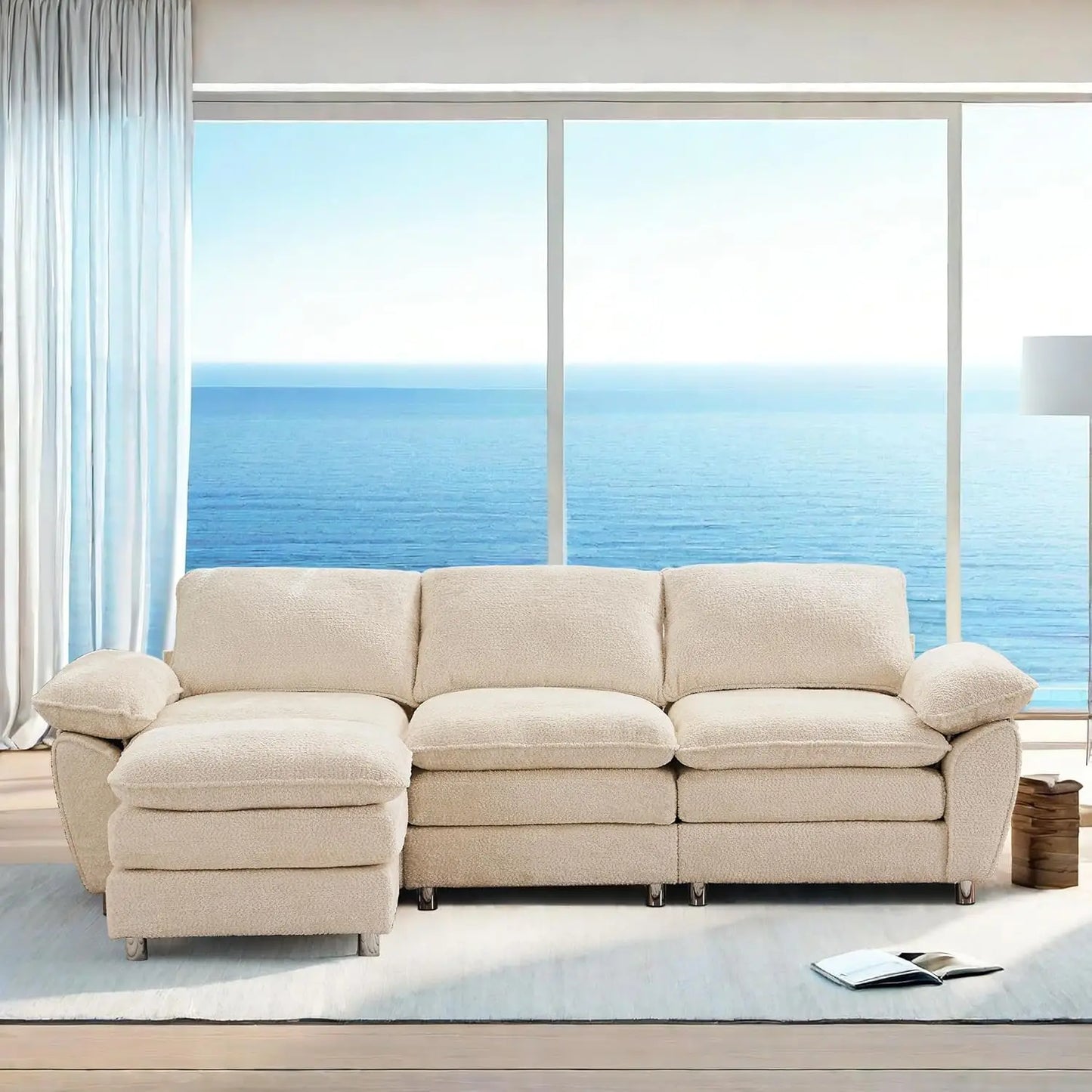 Modular Sectional Sofa, Chenille Cloud Sofa, Modern Cloud Sofa with Ottoman for Living Room