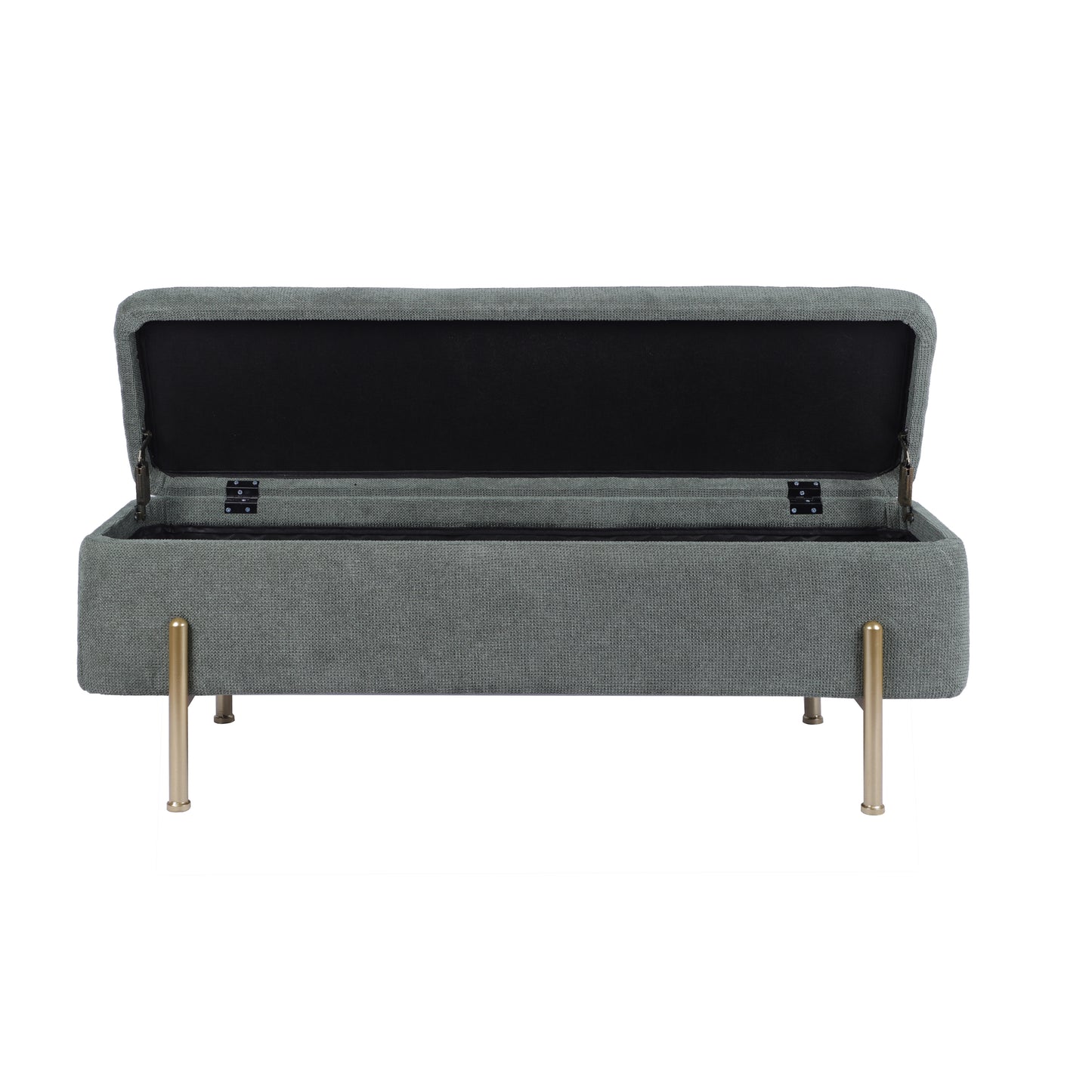 Upholstered Storage Bench Rectangular Ottoman Entryway Bench Storage Chest with Padded Seat Bed End Stool for Hallway Living Room Bedroom, Green Chenille Fabric