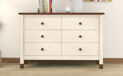 Wooden Storage Dresser with 6 Drawers,Storage Cabinet for kids Bedroom,Cream+Walnut