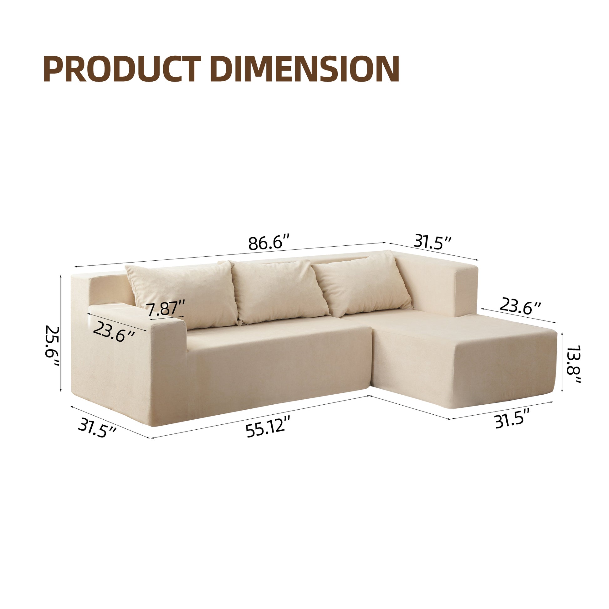 (Video)Compressed Modern Modular Sectional Sofa, L-Shaped Couch Minimalist 2 Pieces Cloud Couch foam Sofa with Pillows for Living Room Apartment, No Assembly Required