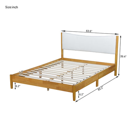 Queen Size  Rubber Wooden , Solid Wooden Bed with Teddy Velvet Cushion Upholstered Headboard, Enhanced by Support Feet