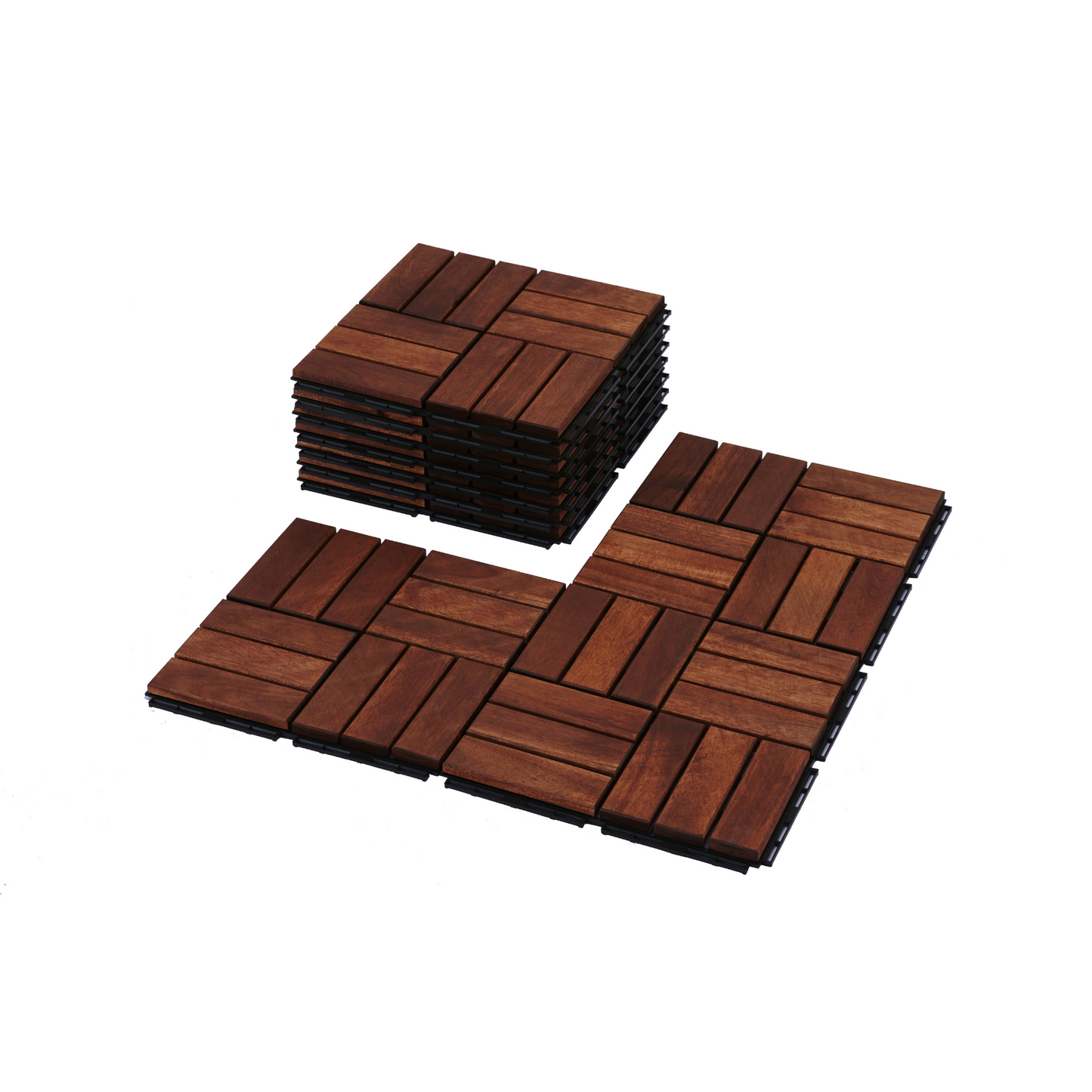 Acacia Wood Interlocking Deck Tiles Checker Pattern, 30 PCS  12" x 12" Square Acacia Hardwood Outdoor Flooring for Patio, Bancony, Pool Side,...