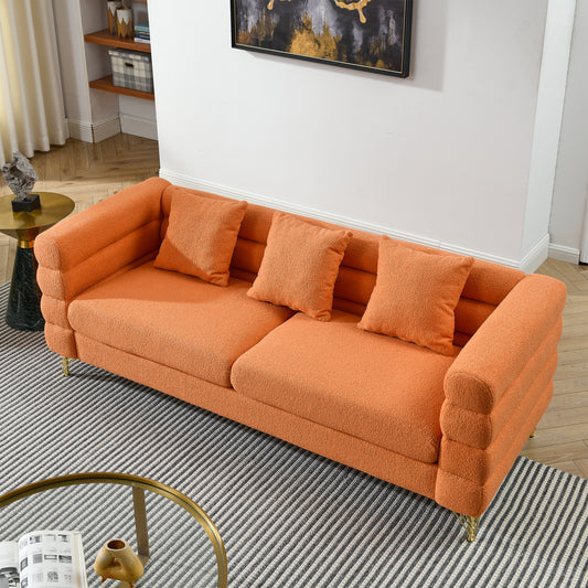 81 Inch Oversized 3 Seater Sectional Sofa, Living Room Comfort Fabric Sectional Sofa-Deep Seating Sectional Sofa, Soft Sitting with 3 Pillows for Living Room,Bedroom,Office.,Orange teddy(W834S00034)