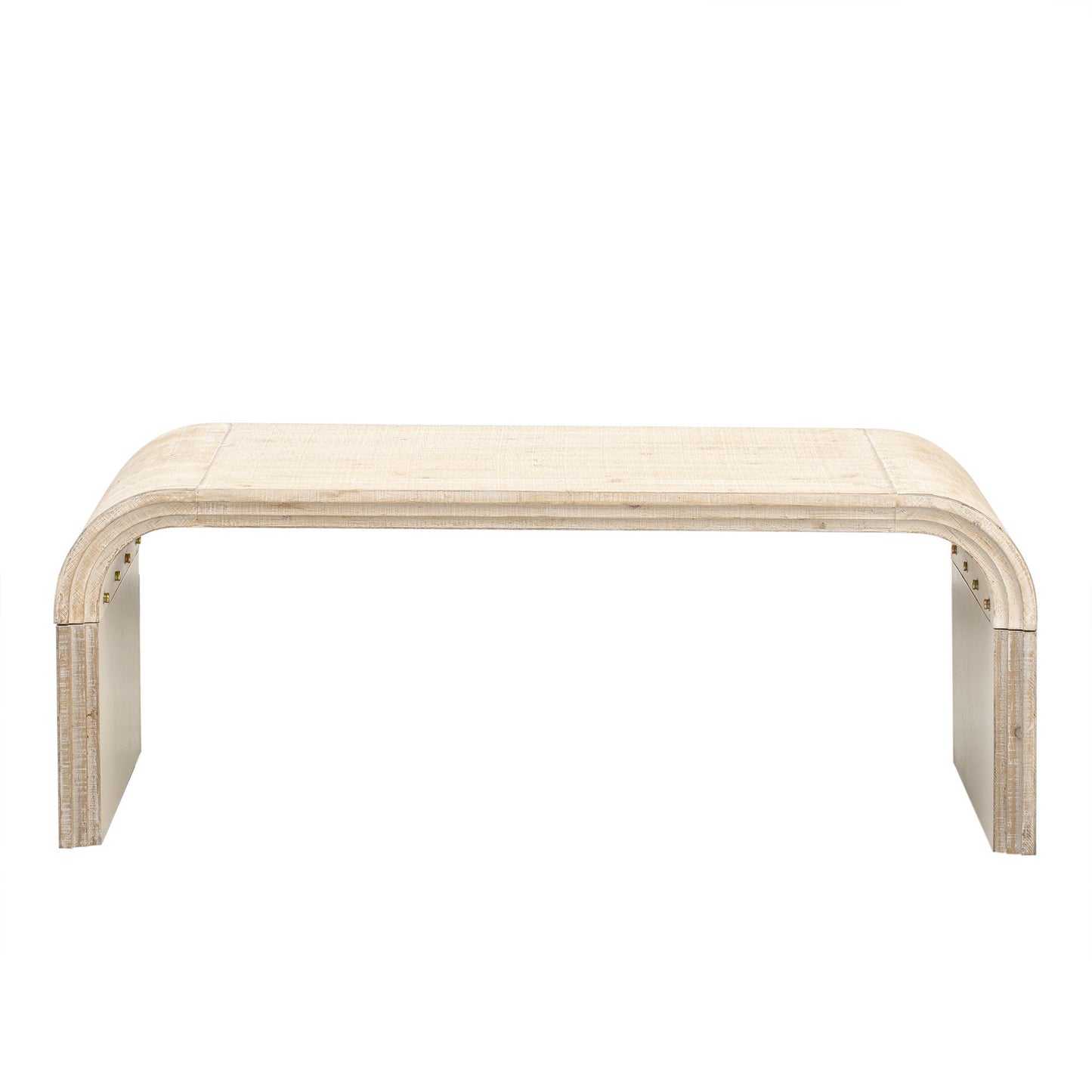 TREXM Minimalist Coffee Table with Curved Art Deco Design for Living Room or Dining Room(Natural Wood Wash)