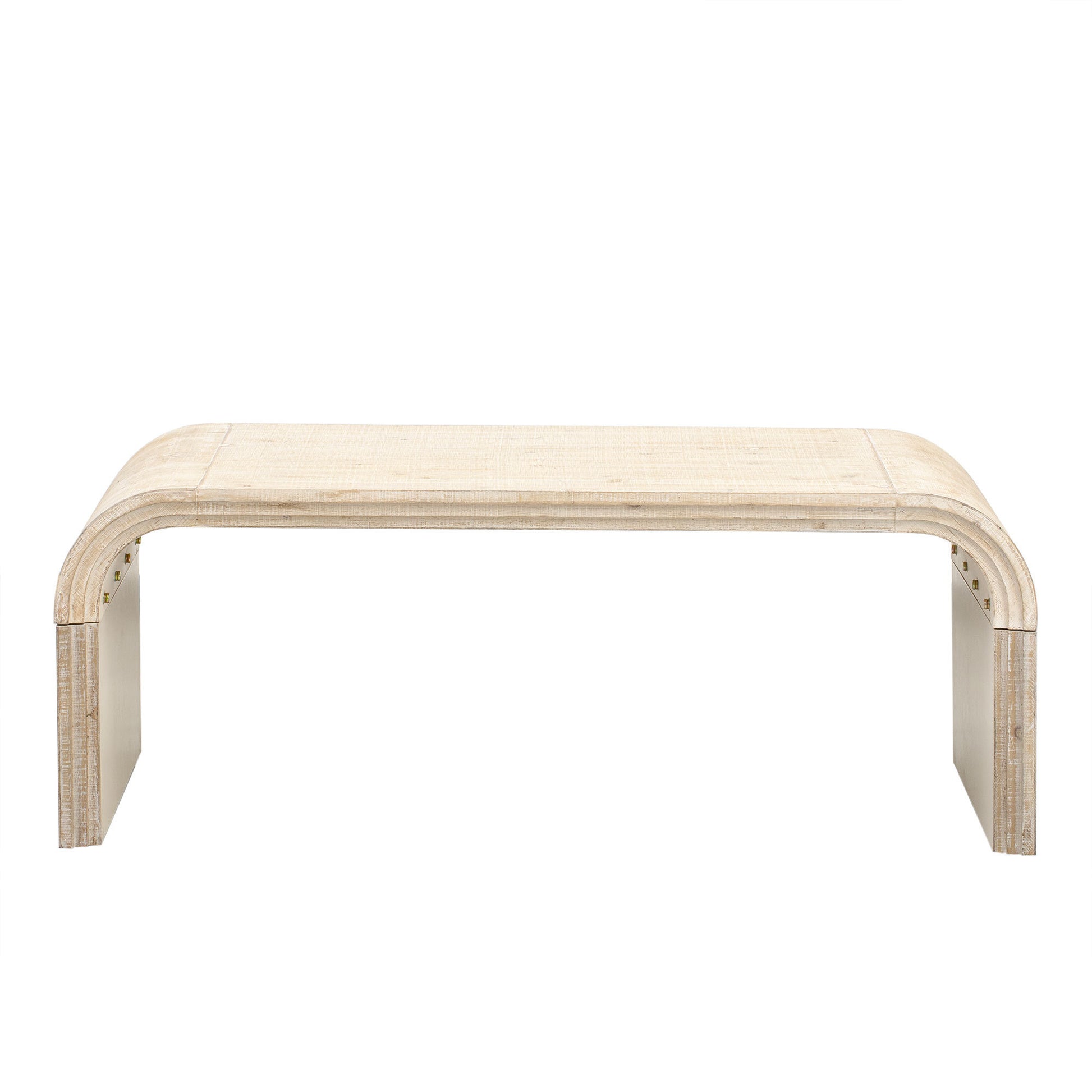 TREXM Minimalist Coffee Table with Curved Art Deco Design for Living Room or Dining Room(Natural Wood Wash)