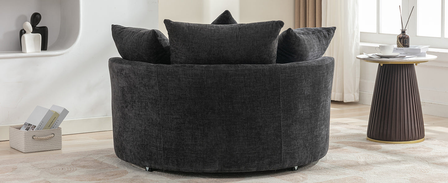 Orisfur. 360° Swivel Accent Barrel Chair with Storage Ottoman & 4 Pillows, Modern Chenille Leisure Chair Round Accent for Living Room, Gray