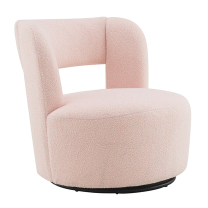 Swivel Barrel Chair with Soft Teddy Fabric, Comfy Round Accent Chair for Living Room.Upholstered Performance Fabric for Living Room Bedroom Reading Waitingroom,1 PC,Teddy Light Pink