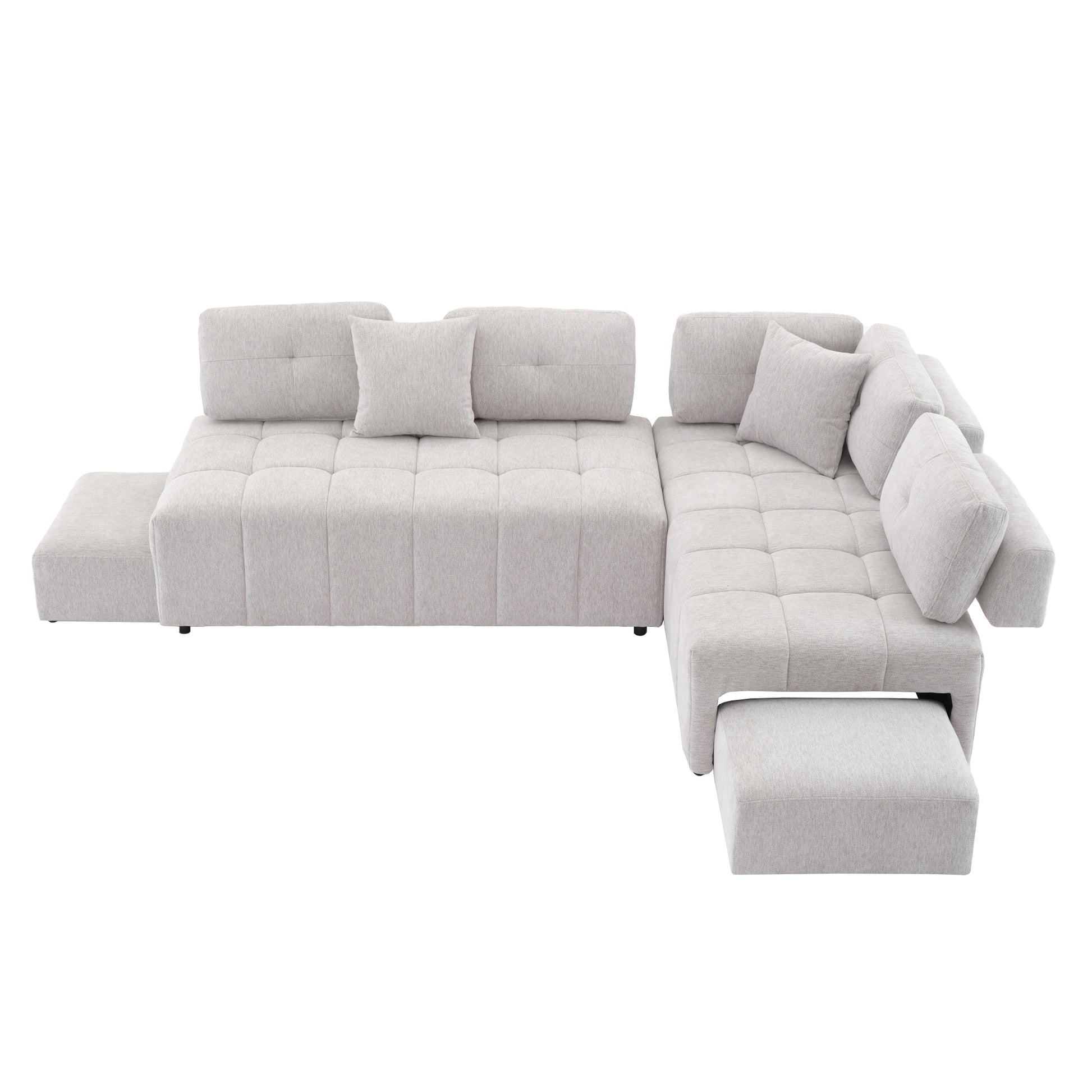 91.73" L-shaped Sofa Sectional Sofa Couch with 2 Stools and 2 Lumbar Pillows for Living Room, Light Grey