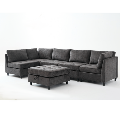 [NEW ARRIVED] [VIDEO PROVIDED]   Modular Sectional Couch with Storage Ottoman, U Shaped Sofa, Storage Ottoman,Minimalist ,Convertible Modular Sofa,Chenille ,Upholstered,6 Seat,Living Room,  Dark  Gray