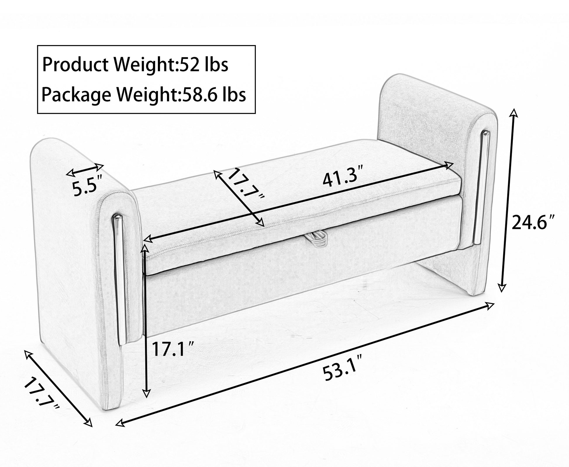 032-Teddy Fabric Storage Bench Bedroom Bench With Gold Metal Trim Strip For Living Room Bedroom Indoor,Ivory