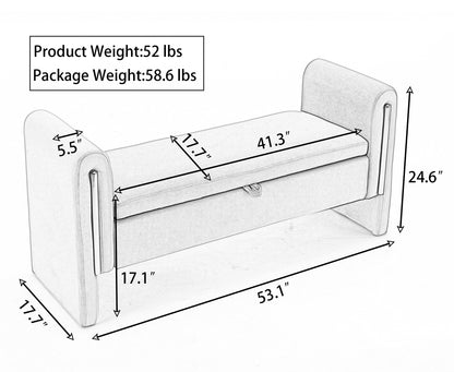 032-Teddy Fabric Storage Bench Bedroom Bench With Gold Metal Trim Strip For Living Room Bedroom Indoor,Ivory