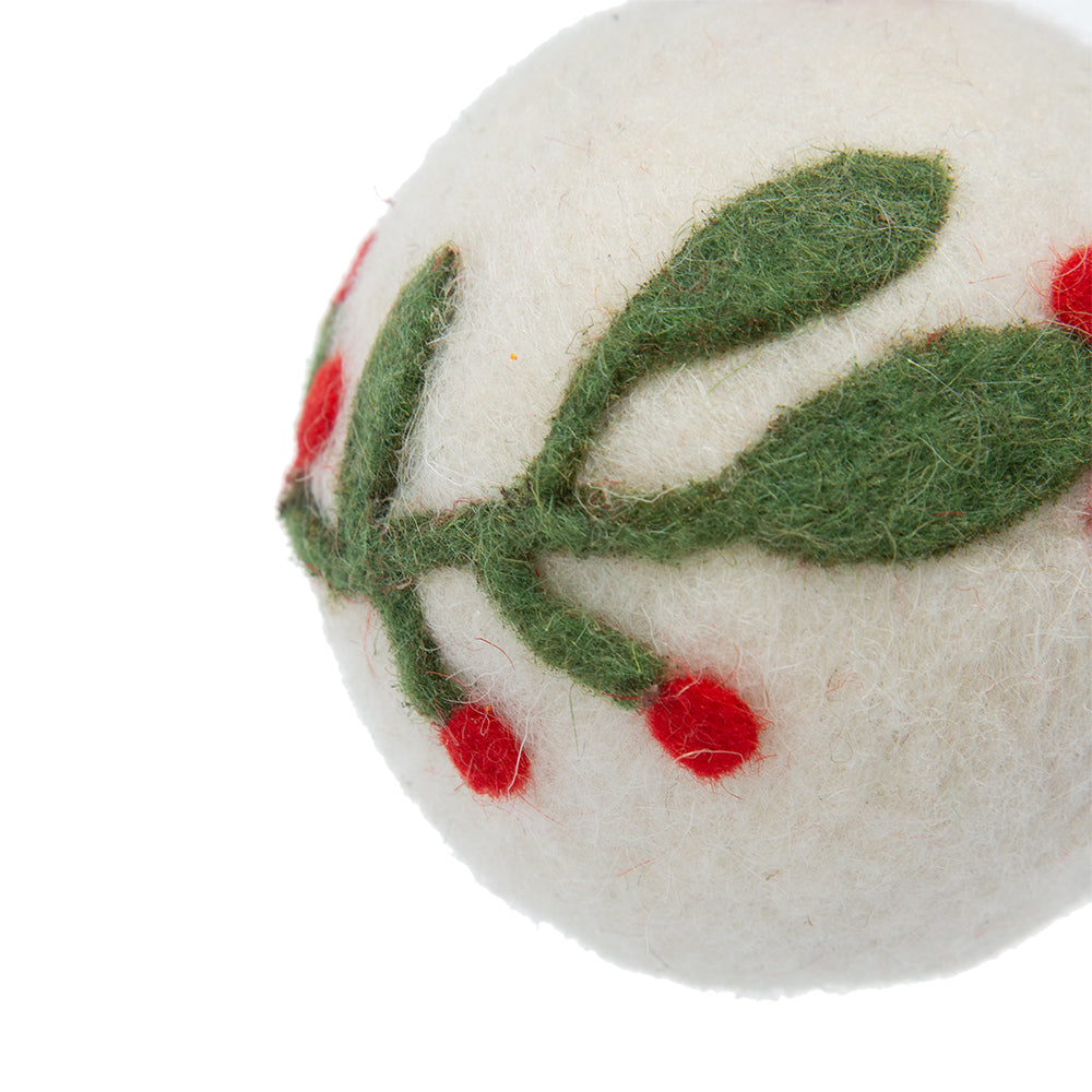 3.1"Dia Wool Felt/Polyfoam Holly Berry Deco Ball Ornament, Decorative Hanging Ball Christmas Tree Ornaments for Holiday Party Decorations, Set of 8