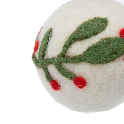 3.1"Dia Wool Felt/Polyfoam Holly Berry Deco Ball Ornament, Decorative Hanging Ball Christmas Tree Ornaments for Holiday Party Decorations, Set of 8