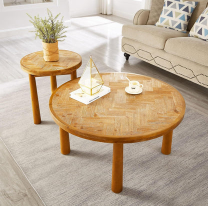 Living Room Central End Table, Farmhouse Round End Table, Round Wooden Rustic Natural Table with Thick Cylindrical Legs (Classic, 19.69 X 19.69 X 21.46 in)