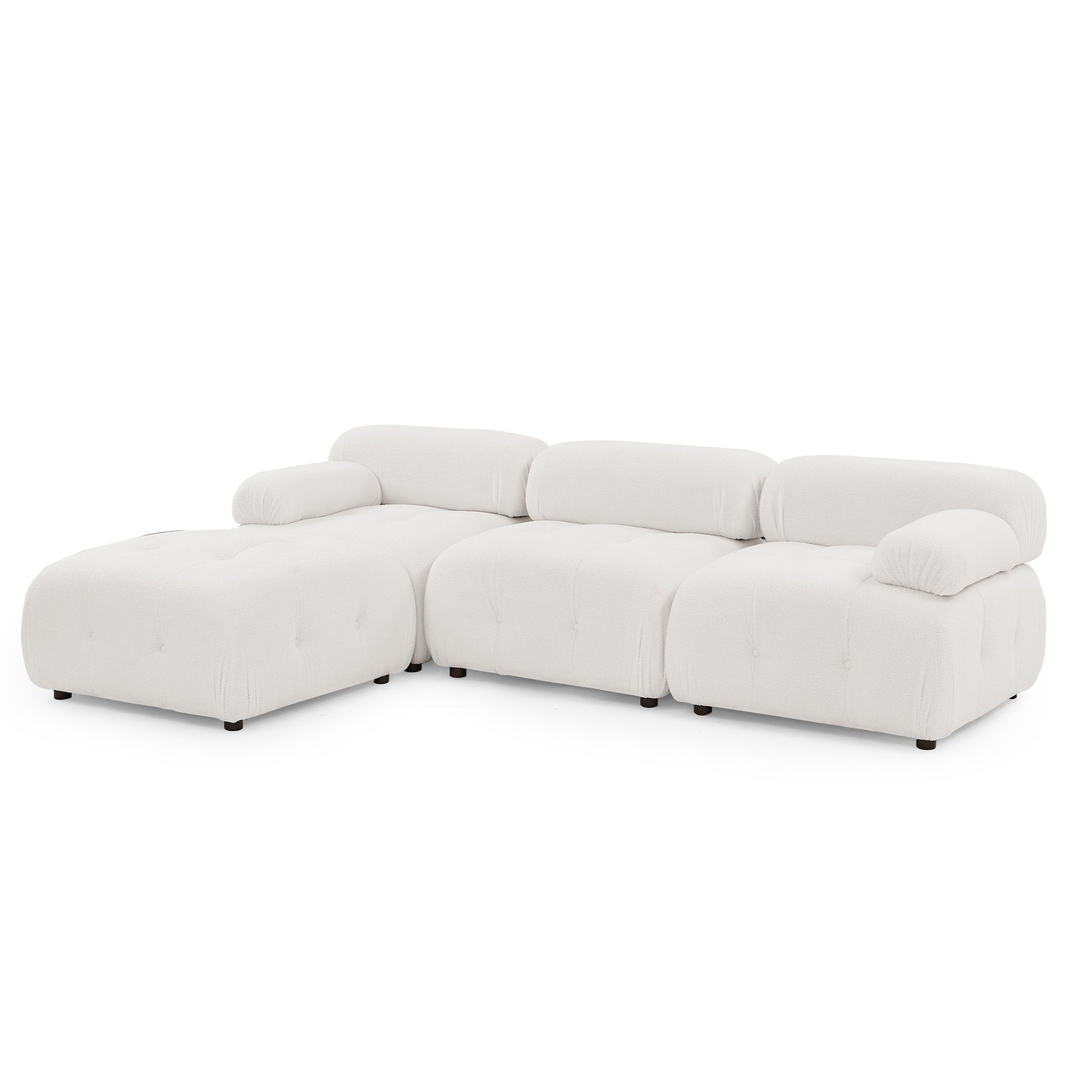 Modular Sectional Sofa, Button Tufted Designed and DIY Combination,L Shaped Couch with Reversible Ottoman, Ivory Teddy Fabric