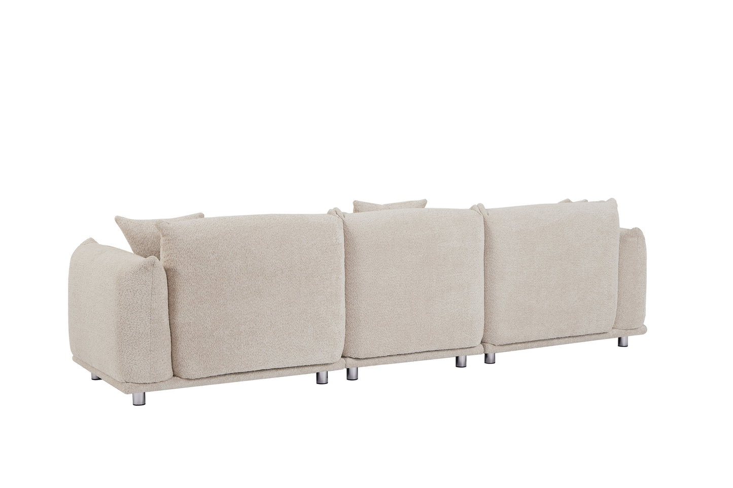 Originality Shapes Camel Lambswool Sherpa 4 Seater Sofa With Metal Legs, Solid Wood Frame Couch with 3 Pillows, Linear and Modular Version Design, Possibility Combined Armchair Current Style