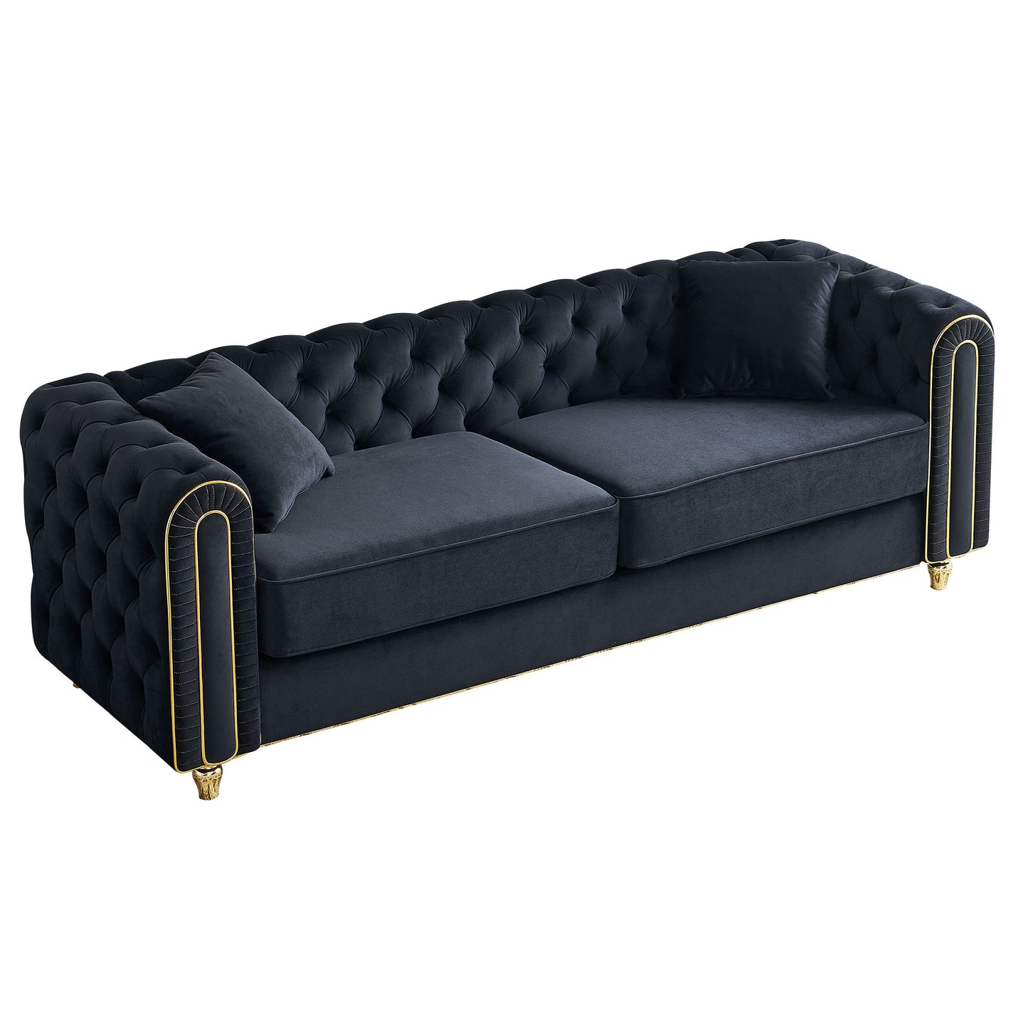 86'' W Luxury Modern Tufted Sofa with 2pcs of toss pillows for Living Room ,Bedroom,Black Color