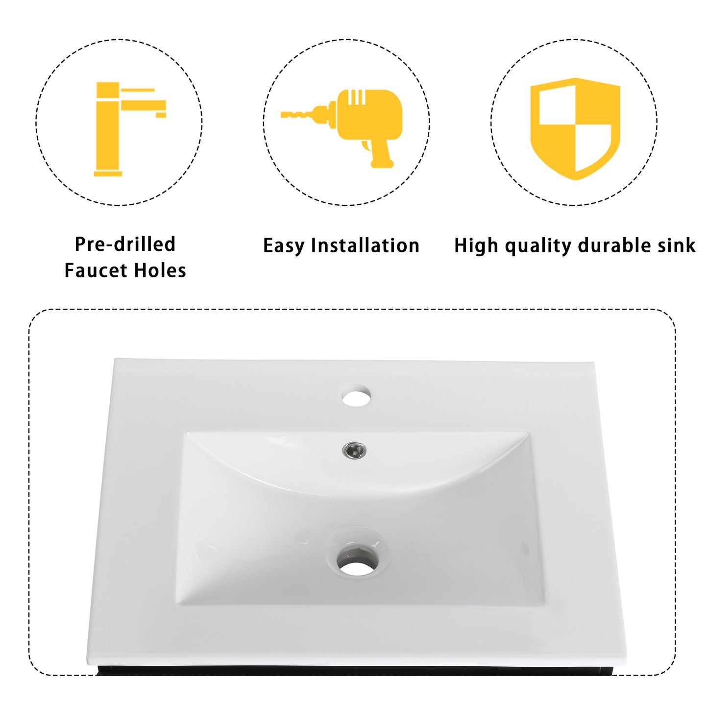 24'' Floating Wall-Mounted Bathroom Vanity With Ceramics Sink & Soft-Close Cabinet Door, KD-Package