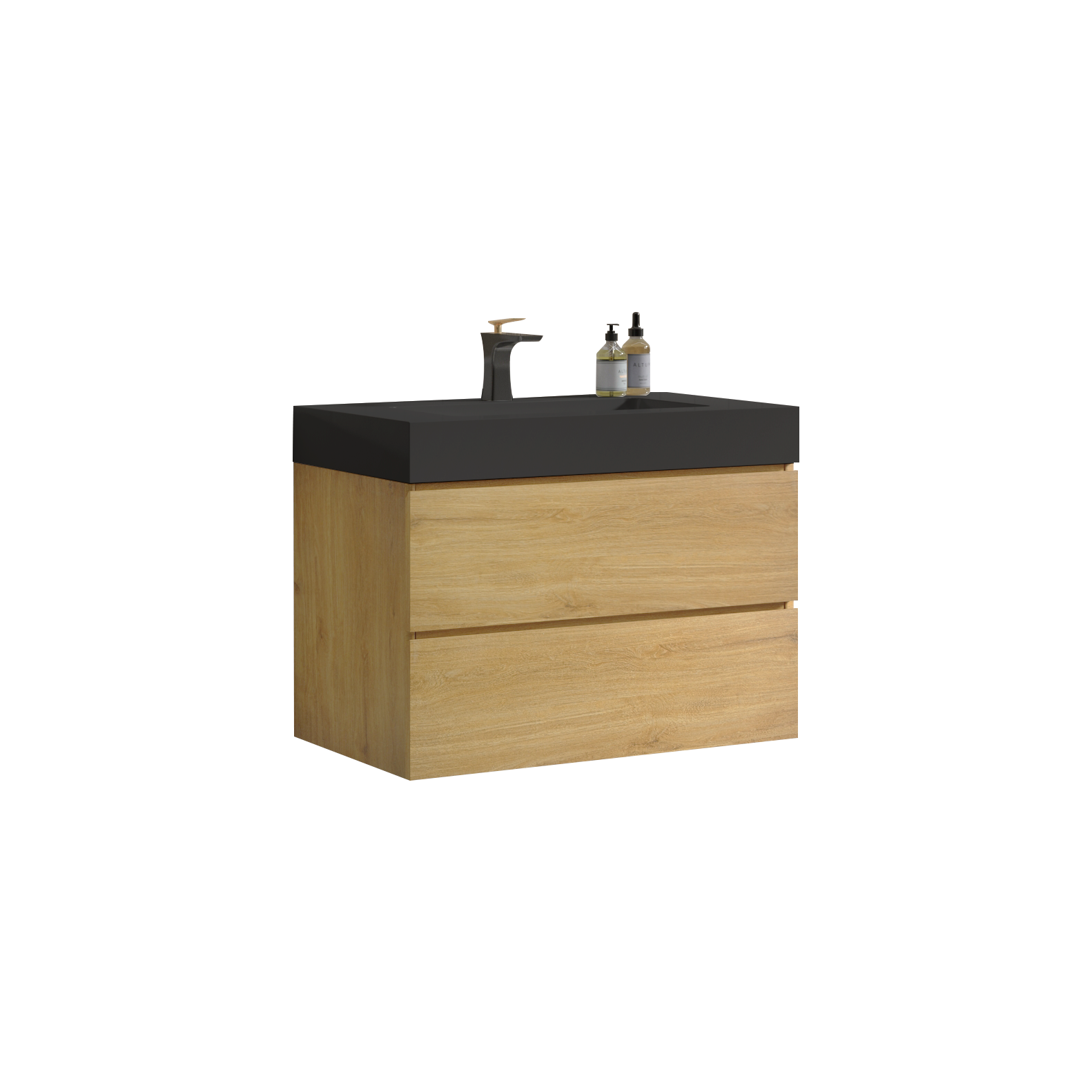 U091-Alice30W-106 Alice 30" Natural Oak Bathroom Vanity with Sink, Large Storage Wall Mounted Floating Bathroom Vanity for Modern Bathroom, One-Piece Black Sink Basin WITHOUT Drain and Faucet