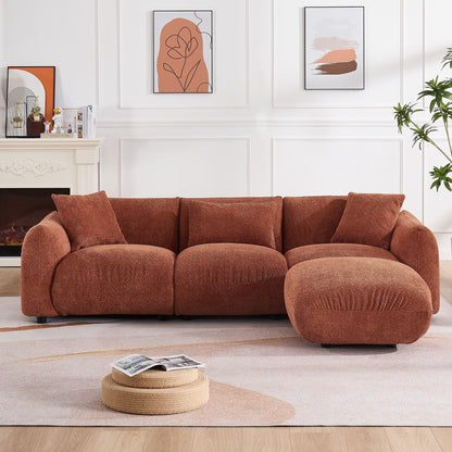 Modern Round  Footrest Stool Ottoman Foot Stool for Living Room, Bedroom, boucle Orange.