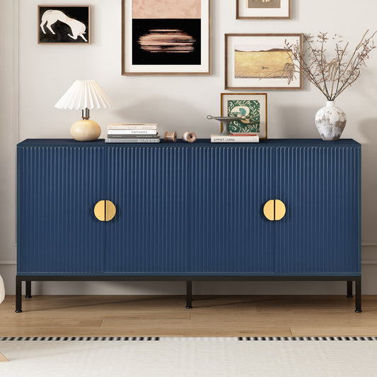 U_STYLE  Exquisite Vertical-Striped Four-Door Sideboard with Sturdy Metal Legs and Semi-Circular Handles, Suitable for Study, Entryway and Living Room