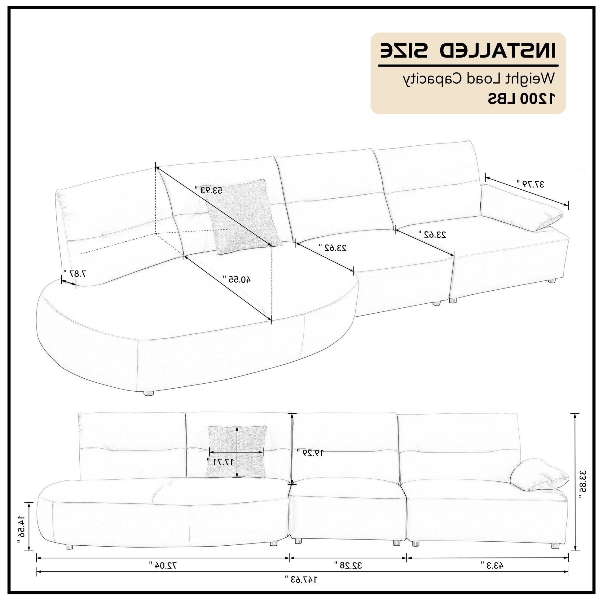 147.24'' Oversied Modern Sectional Curved Shaped Sofa Couch for Living Room,Upholstered 5-Seat Sofa Eco-leather Couch Set ,Brown