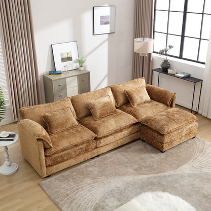 Modern Large boucle Fabric L-Shape Sectional Chenille fabric, movable pedals, detachable armrests, oversized three-seat Sofa