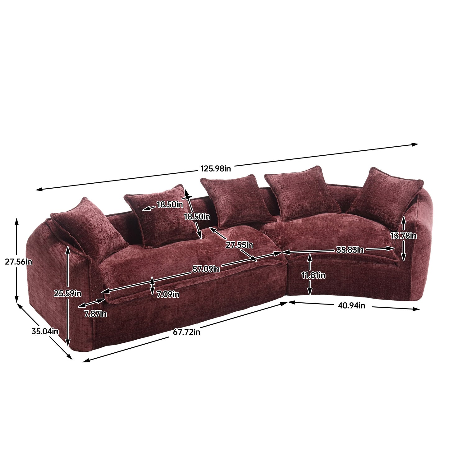 Modular Sectional Sofa, U-Shaped Couch with Sofa for five & Pillows, Modern Minimalist chenille Fabric Large Comfy Cloud Sofas, Living Room Furniture Sets