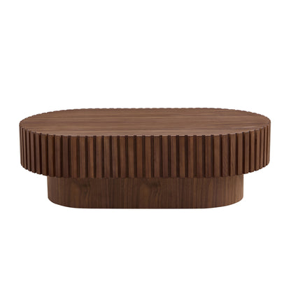 43.70 Inch Modern Handcraft Drum Coffee Table Oval Coffee Table for Living Room,Small Wooden Coffee Table with Sturdy Pedestal for Office,Walnut