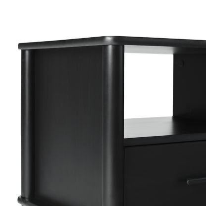 Transitional Solid Wood Spindle Nightstand – Black