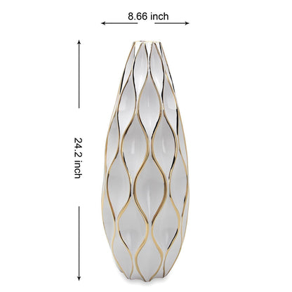 Elegant White Ceramic Vase with Gold Accents - Timeless Home Decor