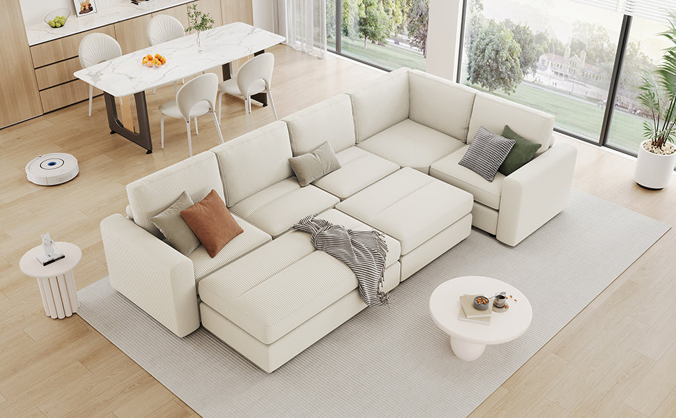 121.3" Sectional Couch Sofa Bed Modular Sofa with Two Movable Ottomans for Living Room (Old SKU:N719S001640A), Beige