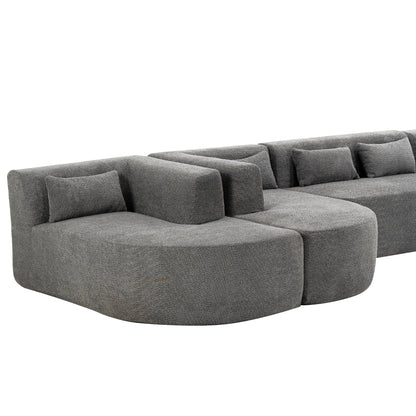 143.7" Upholstered Sofa Free-combined Sofa Couch with Two Chaise Lounge and Five Back Pillows for Living Room, Light Gray